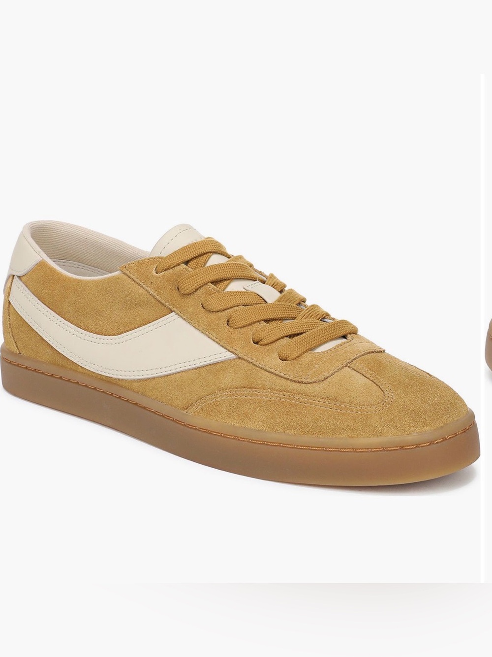 Women’s Suede Low-Top Sneaker in Mustard and Cream